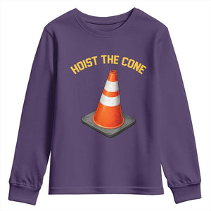 Vintage Hoist The Cone Victory Graphic Youth Sweatshirt Funny Baseball Fan Pride Celebration IYKYK Meme TS02 Purple Print Your Wear