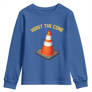 Vintage Hoist The Cone Victory Graphic Youth Sweatshirt Funny Baseball Fan Pride Celebration IYKYK Meme TS02 Royal Blue Print Your Wear