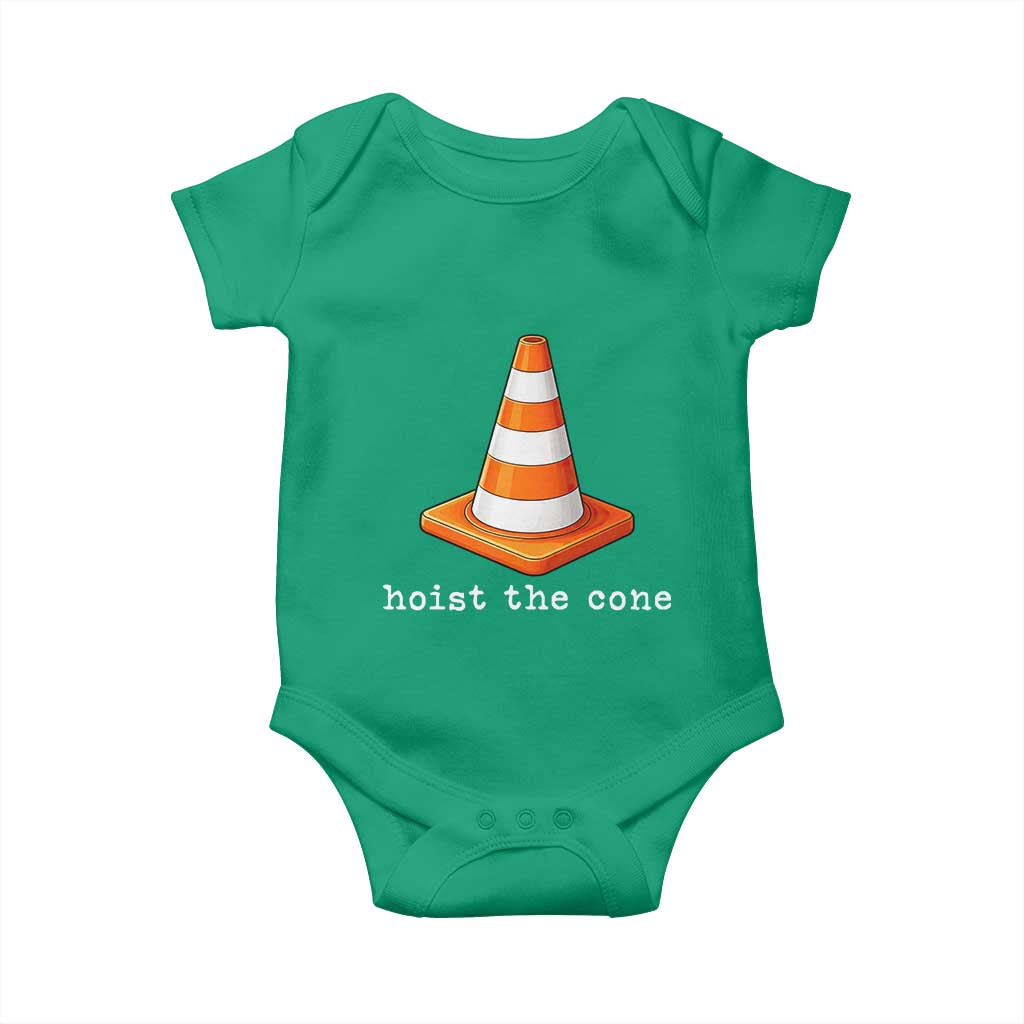 Minimalist Hoist The Cone Typography Baby Onesie Funny Baseball Fan Pride Celebration IYKYK Meme TS02 Irish Green Print Your Wear