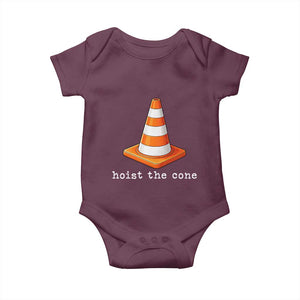 Minimalist Hoist The Cone Typography Baby Onesie Funny Baseball Fan Pride Celebration IYKYK Meme TS02 Maroon Print Your Wear