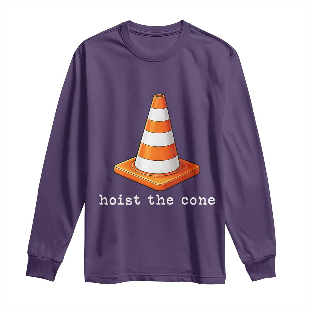 Minimalist Hoist The Cone Typography Long Sleeve Shirt Funny Baseball Fan Pride Celebration IYKYK Meme TS02 Purple Print Your Wear