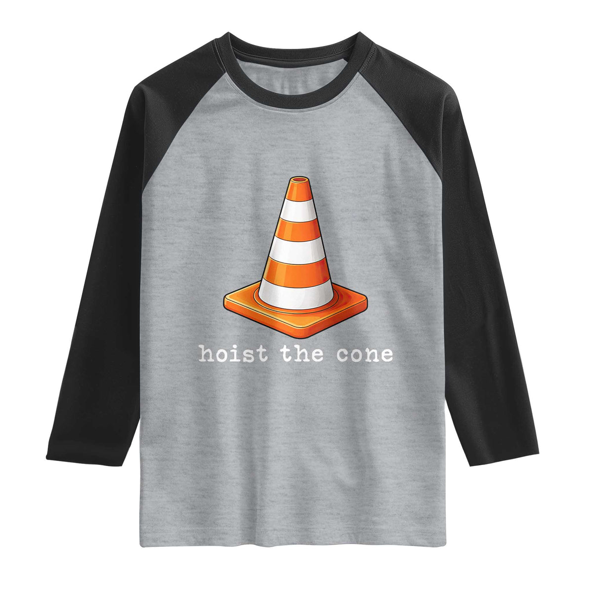 Minimalist Hoist The Cone Typography Raglan Shirt Funny Baseball Fan Pride Celebration IYKYK Meme TS02 Heather Gray Black Print Your Wear