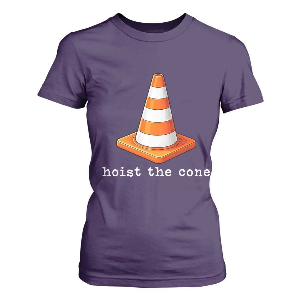 Minimalist Hoist The Cone Typography T Shirt For Women Funny Baseball Fan Pride Celebration IYKYK Meme TS02 Purple Print Your Wear