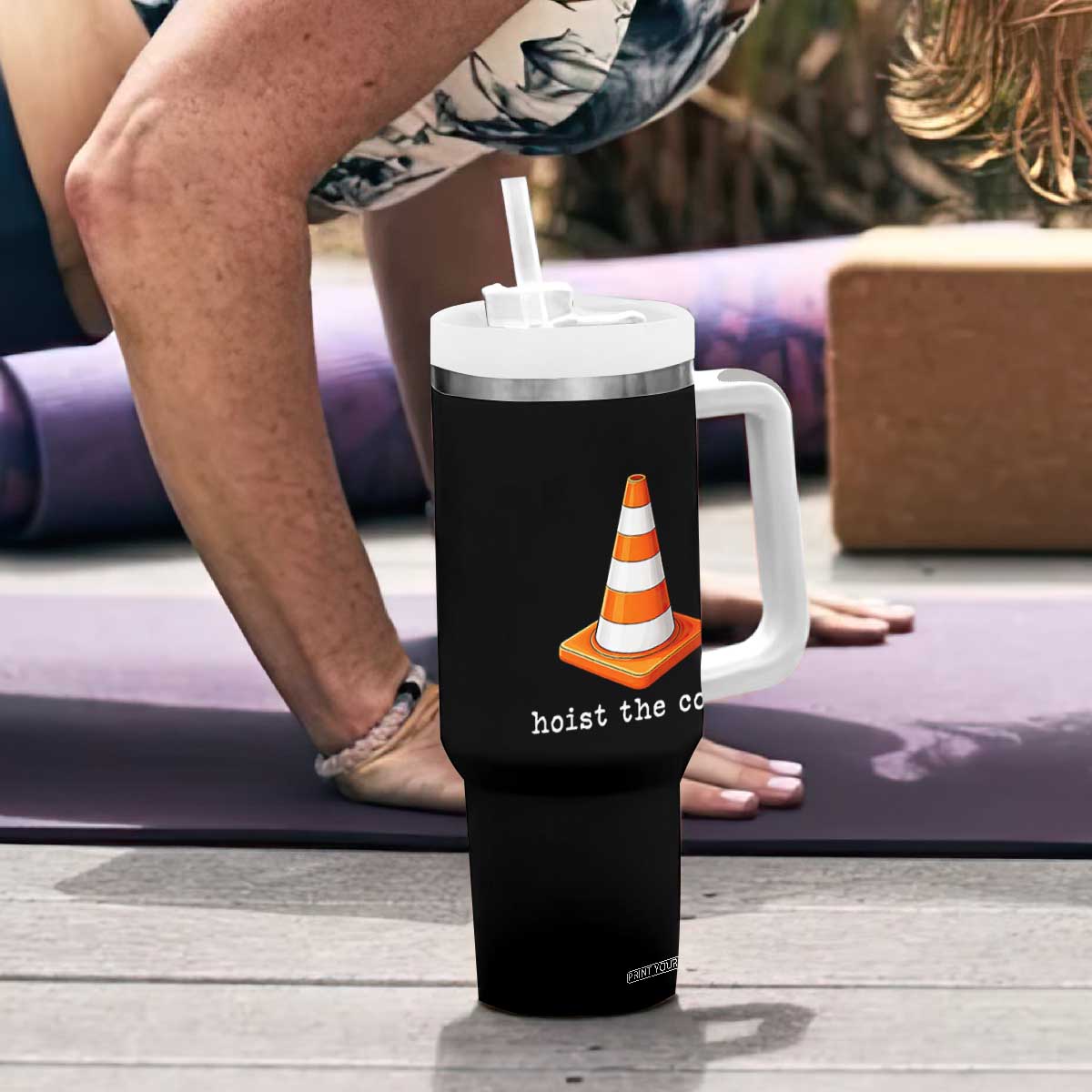 Minimalist Hoist The Cone Typography Tumbler With Handle Funny Baseball Fan Pride Celebration IYKYK Meme TS02 Print Your Wear
