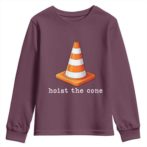 Minimalist Hoist The Cone Typography Youth Sweatshirt Funny Baseball Fan Pride Celebration IYKYK Meme TS02 Maroon Print Your Wear