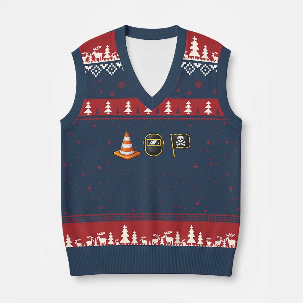 Pittsburgh Victory Icons Rebus Graphic IYKYK Meme V-Neck Knit Sweater Vest Hoist The Cone Welding Mask Jolly Roger Flag TS02 Navy Red Print Your Wear
