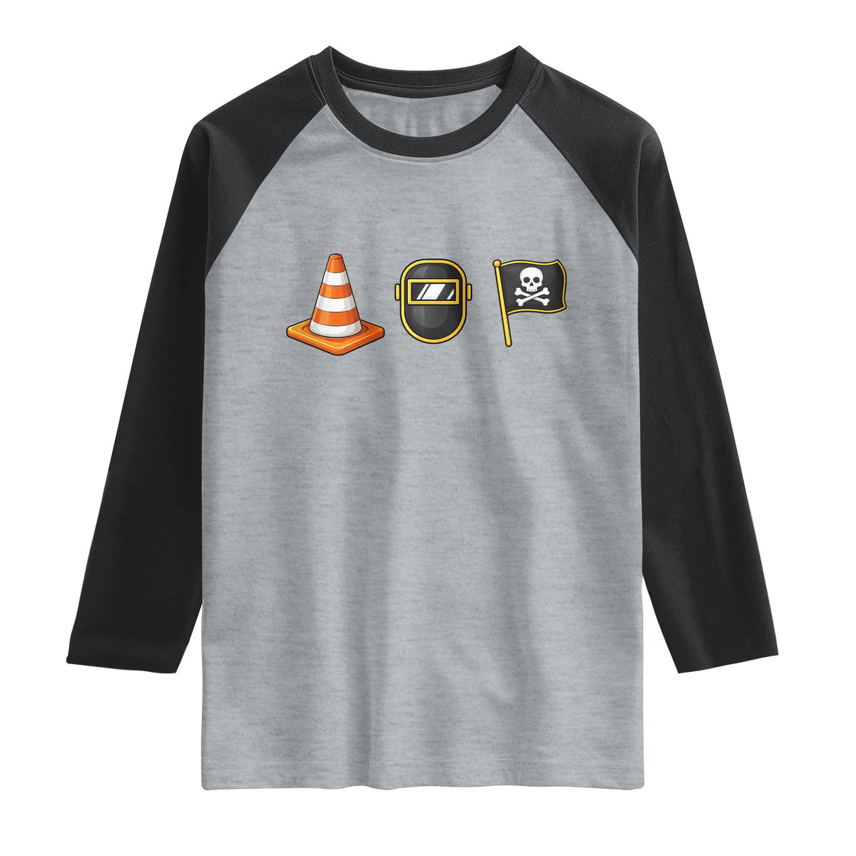 Pittsburgh Victory Icons Rebus Graphic IYKYK Meme Raglan Shirt Hoist The Cone Welding Mask Jolly Roger Flag TS02 Heather Gray Black Print Your Wear