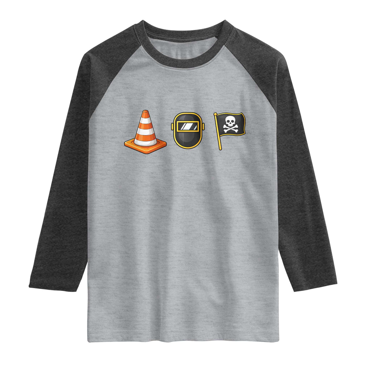 Pittsburgh Victory Icons Rebus Graphic IYKYK Meme Raglan Shirt Hoist The Cone Welding Mask Jolly Roger Flag TS02 Heather Gray Heather Charcoal Print Your Wear