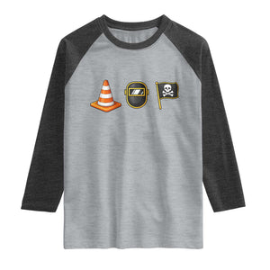 Pittsburgh Victory Icons Rebus Graphic IYKYK Meme Raglan Shirt Hoist The Cone Welding Mask Jolly Roger Flag TS02 Heather Gray Heather Charcoal Print Your Wear