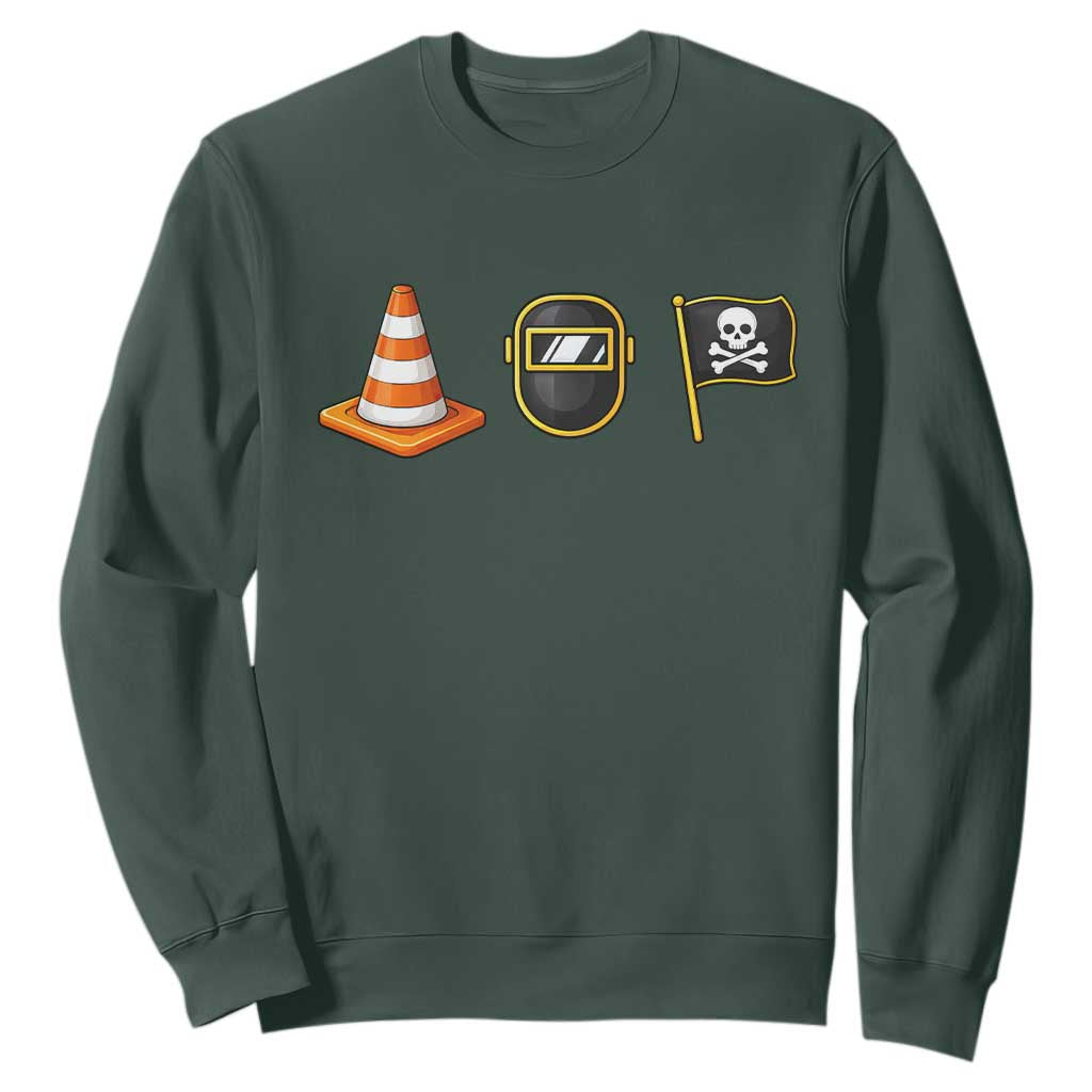 Pittsburgh Victory Icons Rebus Graphic IYKYK Meme Sweatshirt Hoist The Cone Welding Mask Jolly Roger Flag TS02 Dark Forest Green Print Your Wear