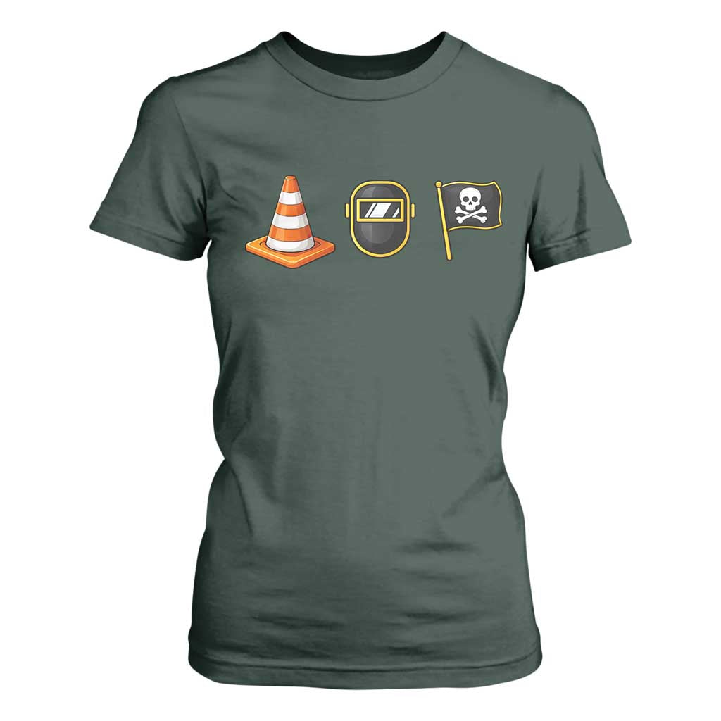Pittsburgh Victory Icons Rebus Graphic IYKYK Meme T Shirt For Women Hoist The Cone Welding Mask Jolly Roger Flag TS02 Dark Forest Green Print Your Wear