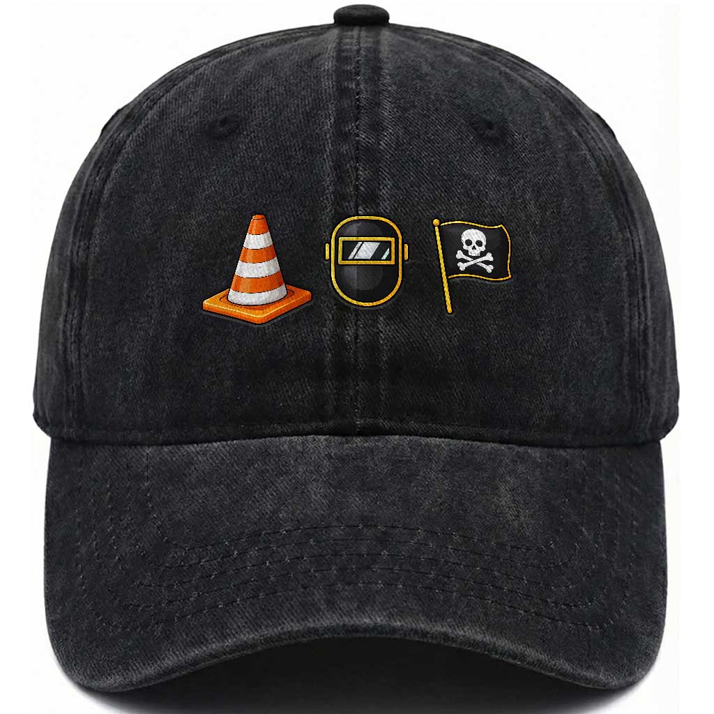 Pittsburgh Victory Icons Rebus Graphic IYKYK Meme Washed Cotton Baseball Cap - Hoist The Cone Welding Mask Jolly Roger Flag TS02 Print Your Wear