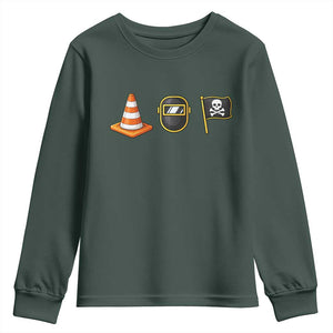 Pittsburgh Victory Icons Rebus Graphic IYKYK Meme Youth Sweatshirt Hoist The Cone Welding Mask Jolly Roger Flag TS02 Dark Forest Green Print Your Wear