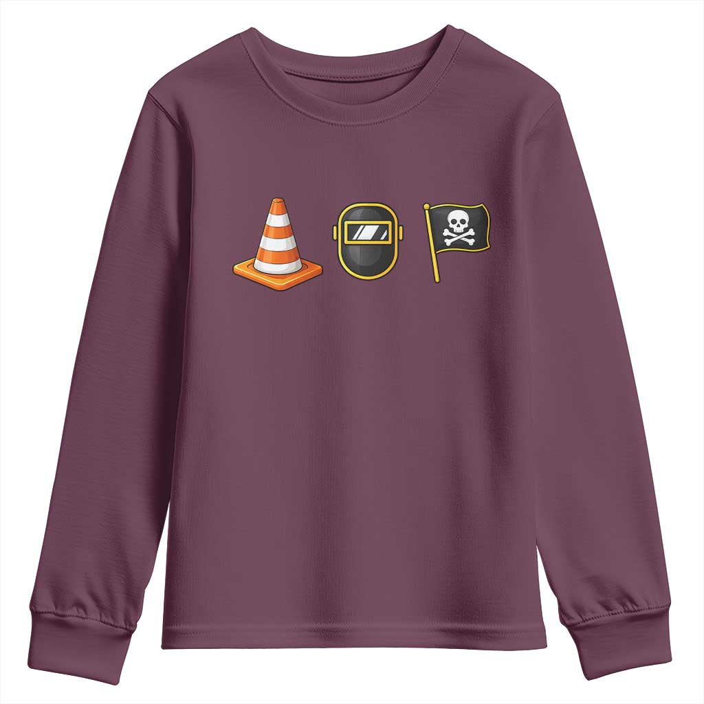 Pittsburgh Victory Icons Rebus Graphic IYKYK Meme Youth Sweatshirt Hoist The Cone Welding Mask Jolly Roger Flag TS02 Maroon Print Your Wear