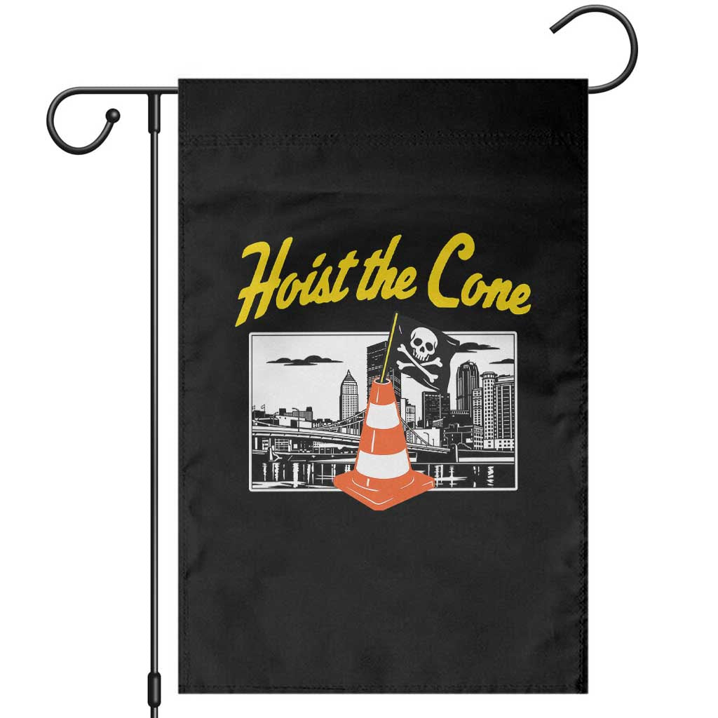 Pittsburgh Skyline Victory Hoist The Cone Meme Garden Flag Funny Sports Fan Celebration TS02 Black Print Your Wear