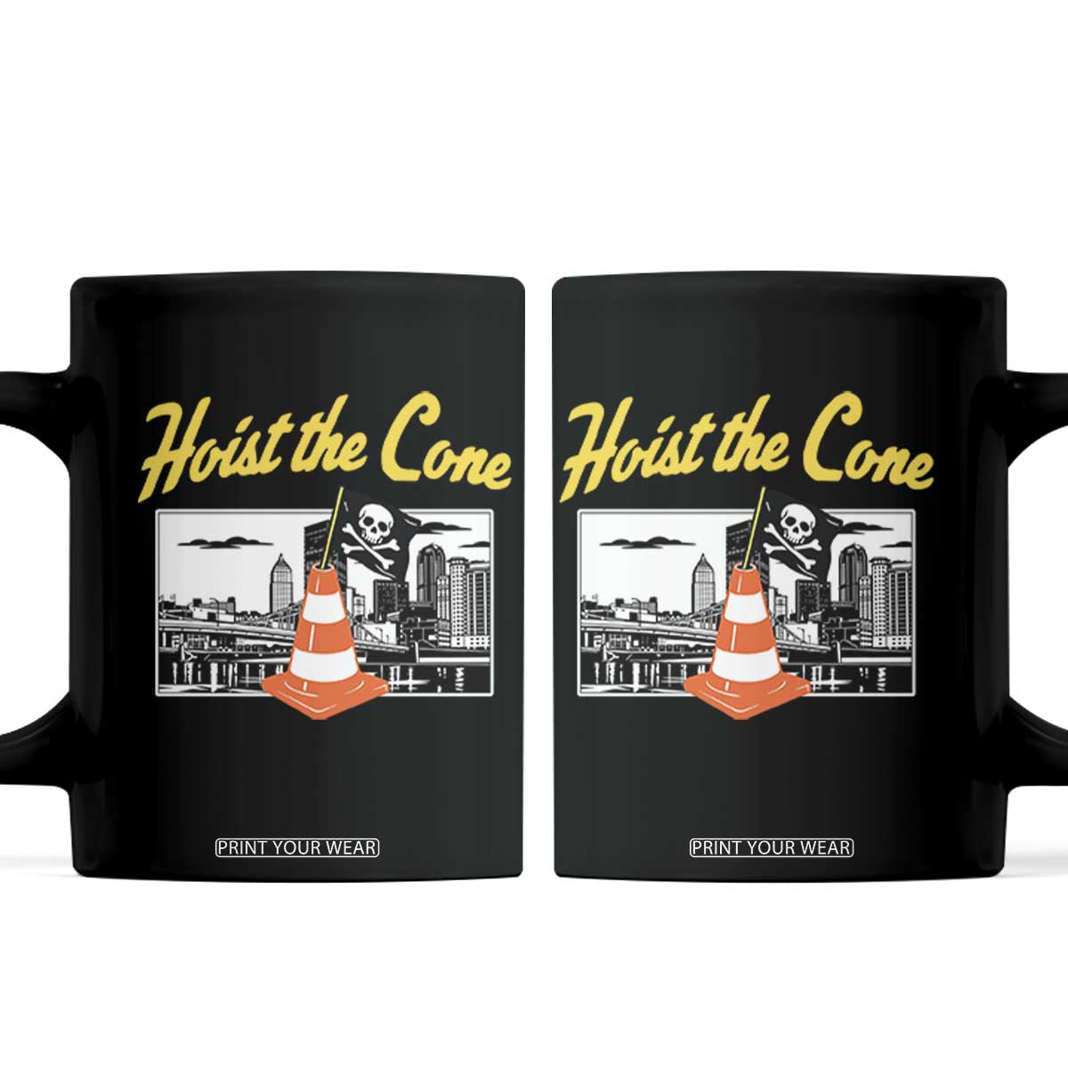 Pittsburgh Skyline Victory Hoist The Cone Meme Coffee Mug Funny Sports Fan Celebration TS02 Black Print Your Wear
