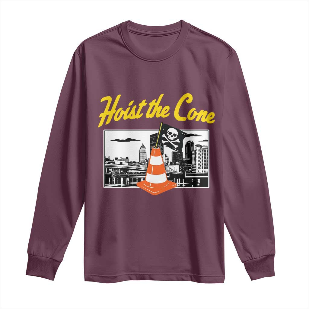 Pittsburgh Skyline Victory Hoist The Cone Meme Long Sleeve Shirt Funny Sports Fan Celebration TS02 Maroon Print Your Wear