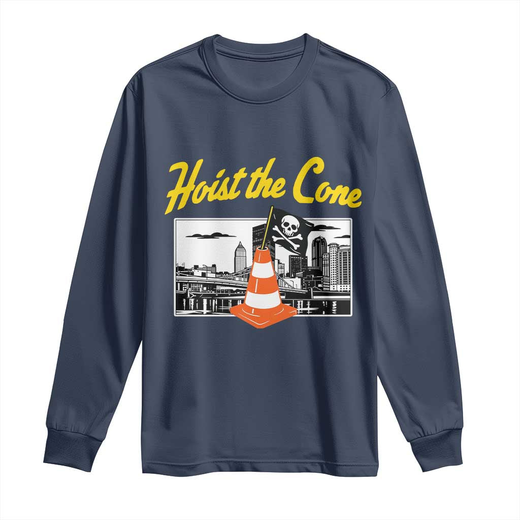 Pittsburgh Skyline Victory Hoist The Cone Meme Long Sleeve Shirt Funny Sports Fan Celebration TS02 Navy Print Your Wear