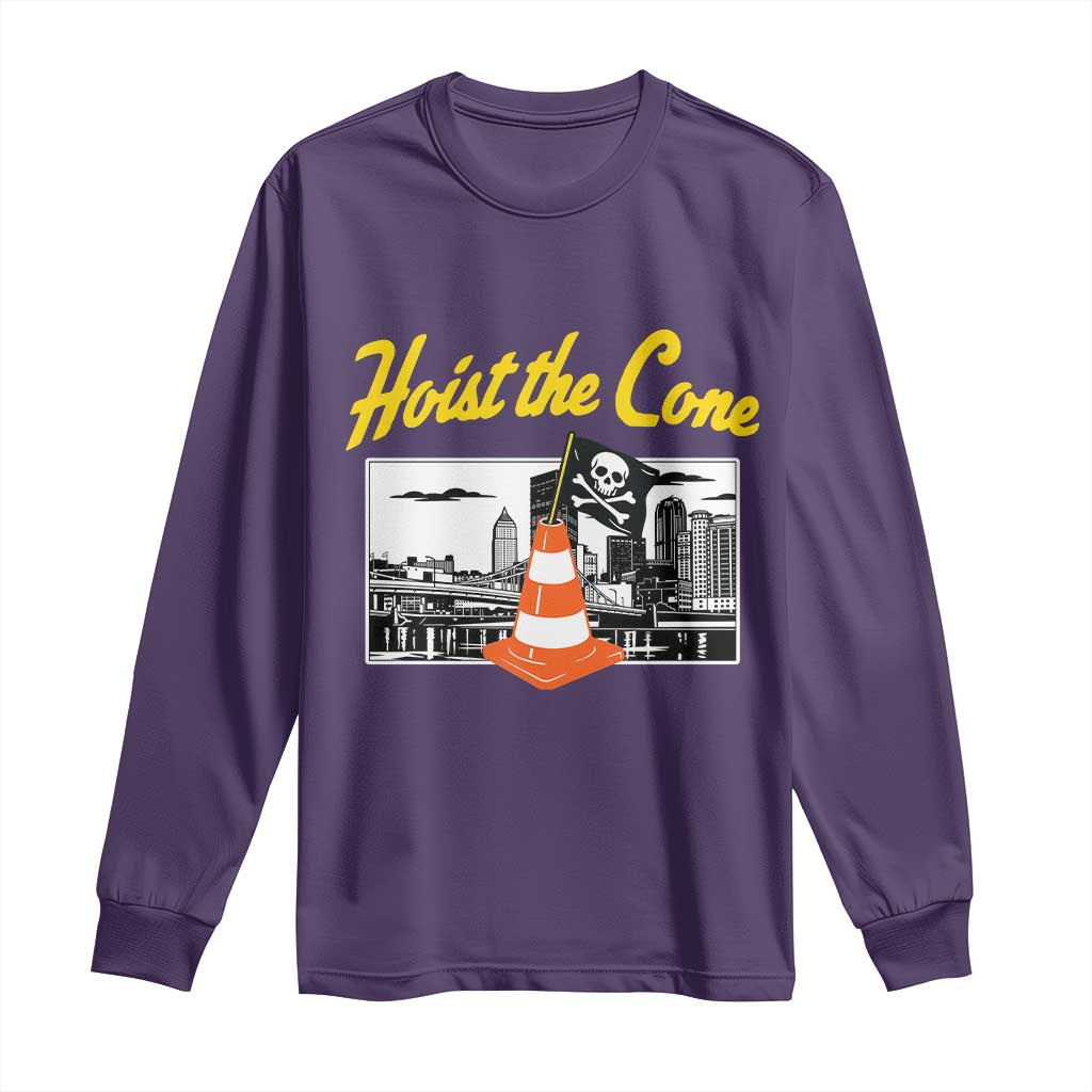 Pittsburgh Skyline Victory Hoist The Cone Meme Long Sleeve Shirt Funny Sports Fan Celebration TS02 Purple Print Your Wear