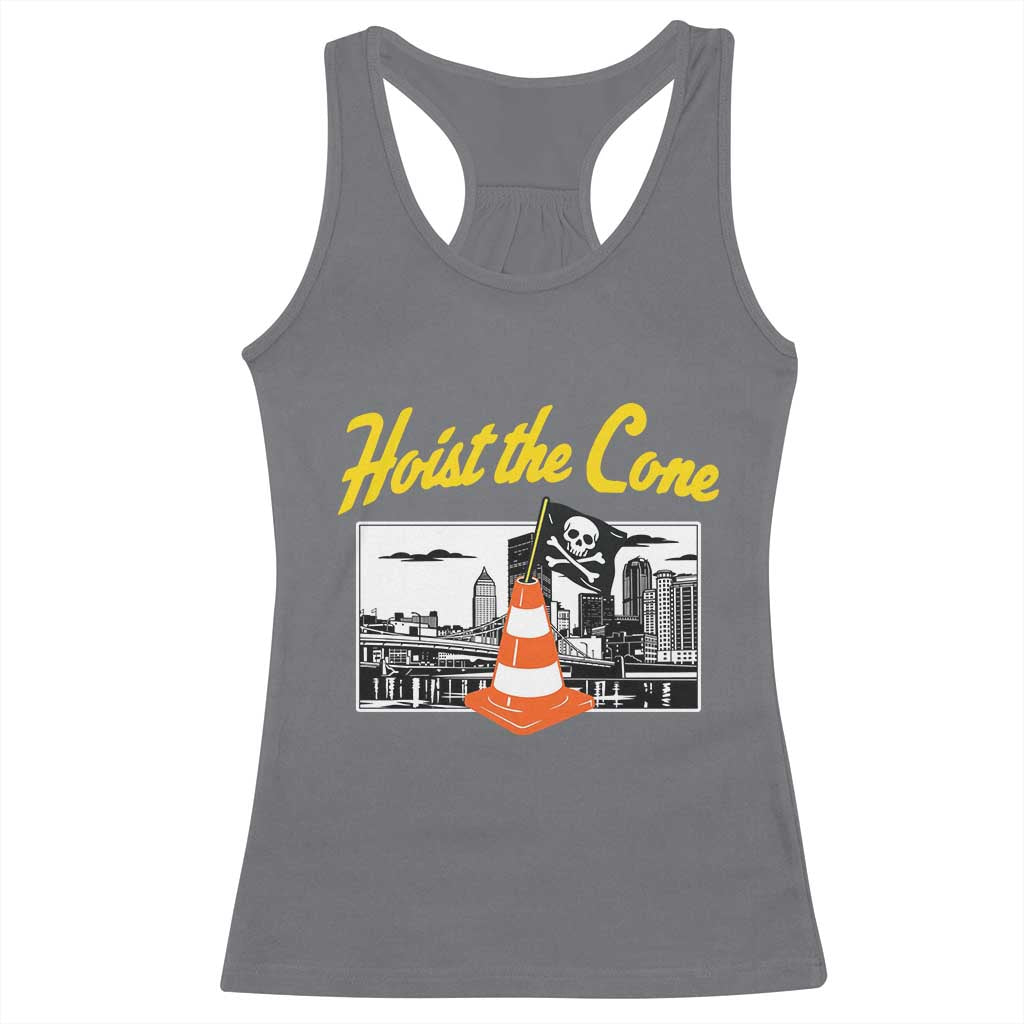 Pittsburgh Skyline Victory Hoist The Cone Meme Racerback Tank Top Funny Sports Fan Celebration TS02 Charcoal Print Your Wear