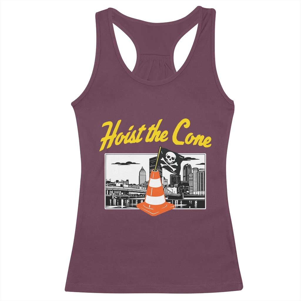 Pittsburgh Skyline Victory Hoist The Cone Meme Racerback Tank Top Funny Sports Fan Celebration TS02 Maroon Print Your Wear