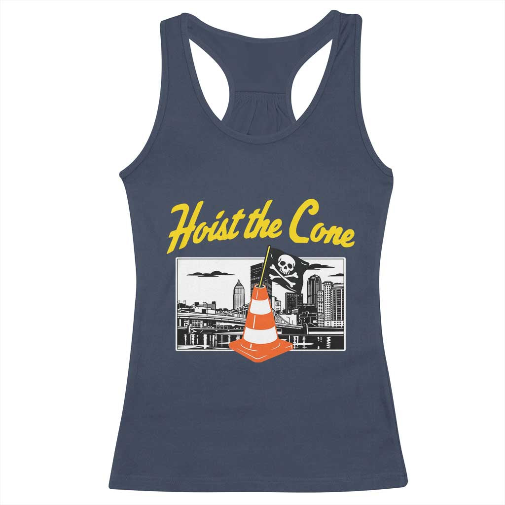 Pittsburgh Skyline Victory Hoist The Cone Meme Racerback Tank Top Funny Sports Fan Celebration TS02 Navy Print Your Wear