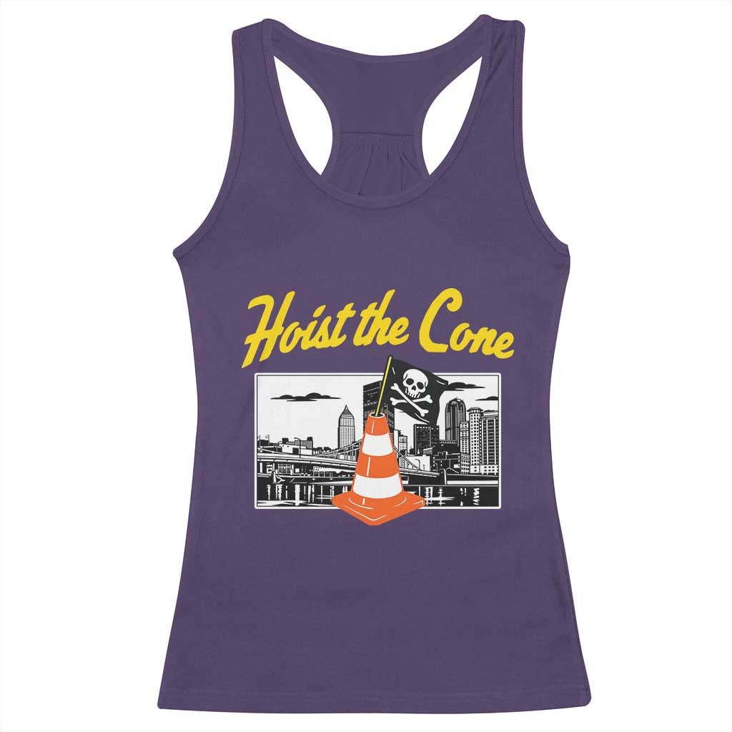 Pittsburgh Skyline Victory Hoist The Cone Meme Racerback Tank Top Funny Sports Fan Celebration TS02 Purple Print Your Wear