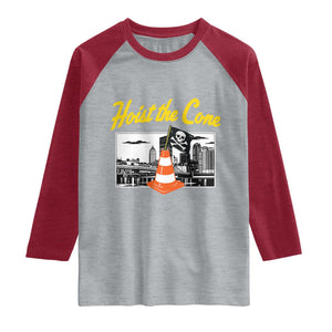 Pittsburgh Skyline Victory Hoist The Cone Meme Raglan Shirt Funny Sports Fan Celebration TS02 Heather Gray Heather Red Print Your Wear