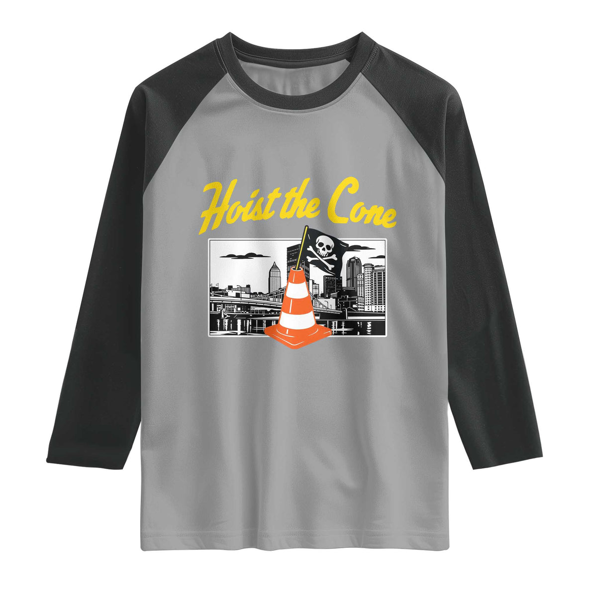 Pittsburgh Skyline Victory Hoist The Cone Meme Raglan Shirt Funny Sports Fan Celebration TS02 Sport Gray Black Print Your Wear
