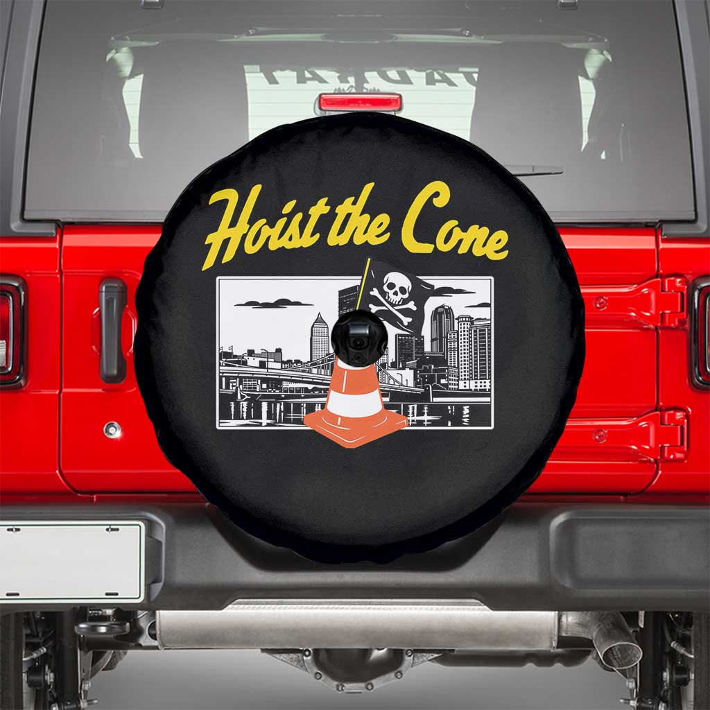 Pittsburgh Skyline Victory Hoist The Cone Meme Spare Tire Cover Funny Sports Fan Celebration TS02 Black Print Your Wear
