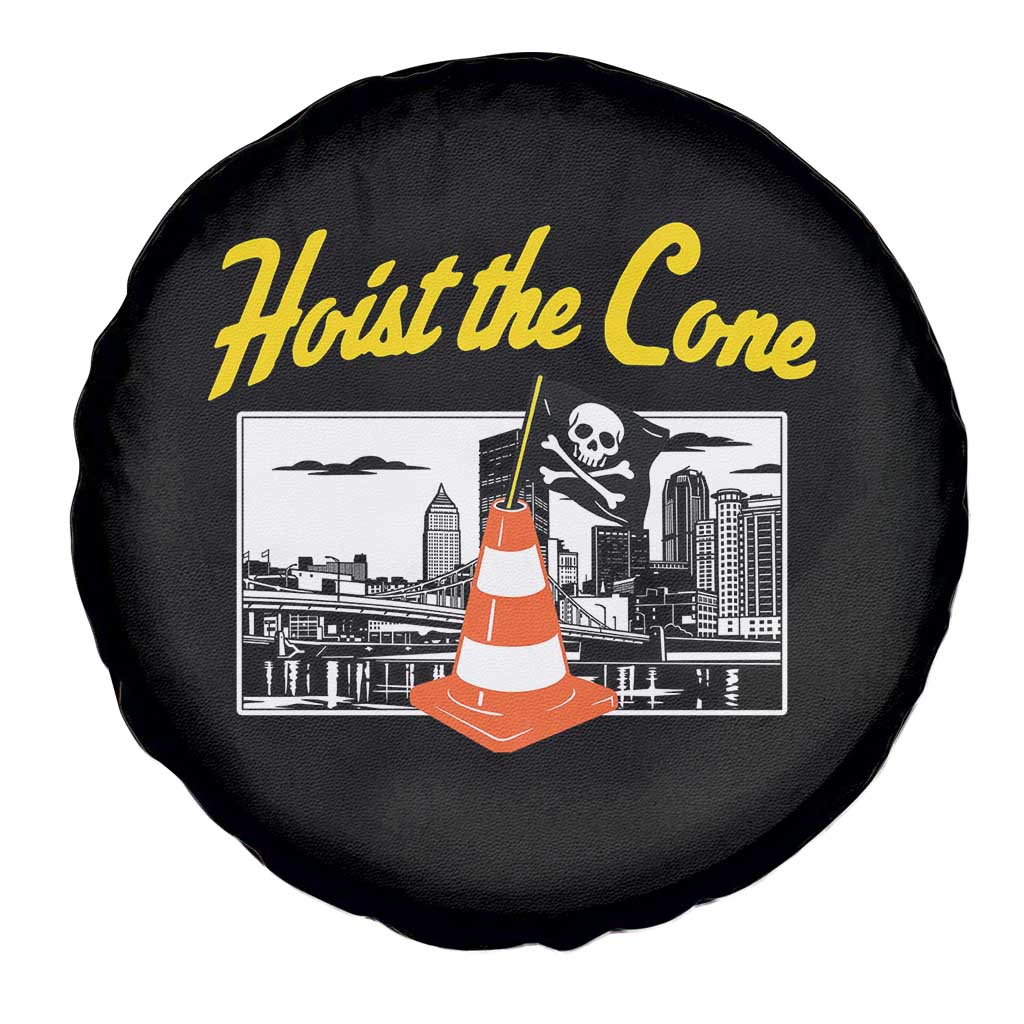 Pittsburgh Skyline Victory Hoist The Cone Meme Spare Tire Cover Funny Sports Fan Celebration TS02 Print Your Wear