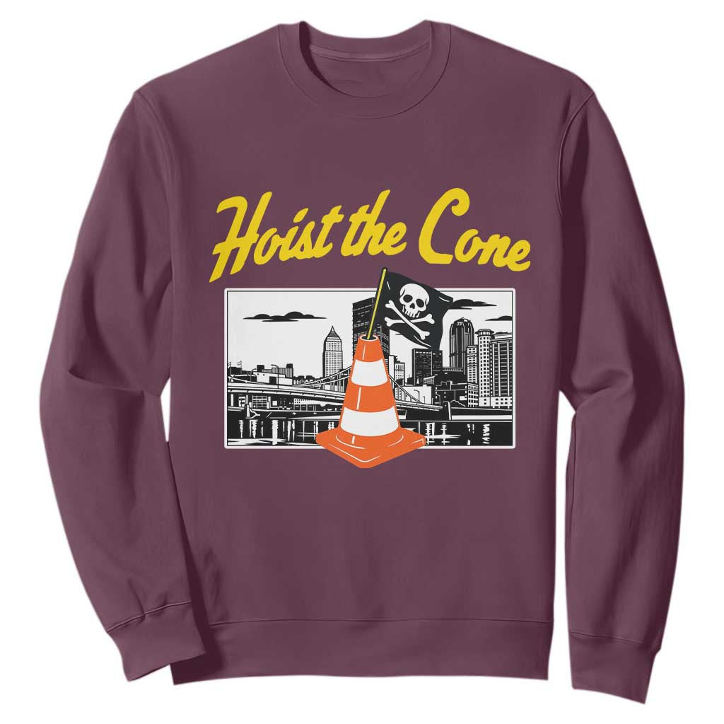 Pittsburgh Skyline Victory Hoist The Cone Meme Sweatshirt Funny Sports Fan Celebration TS02 Maroon Print Your Wear
