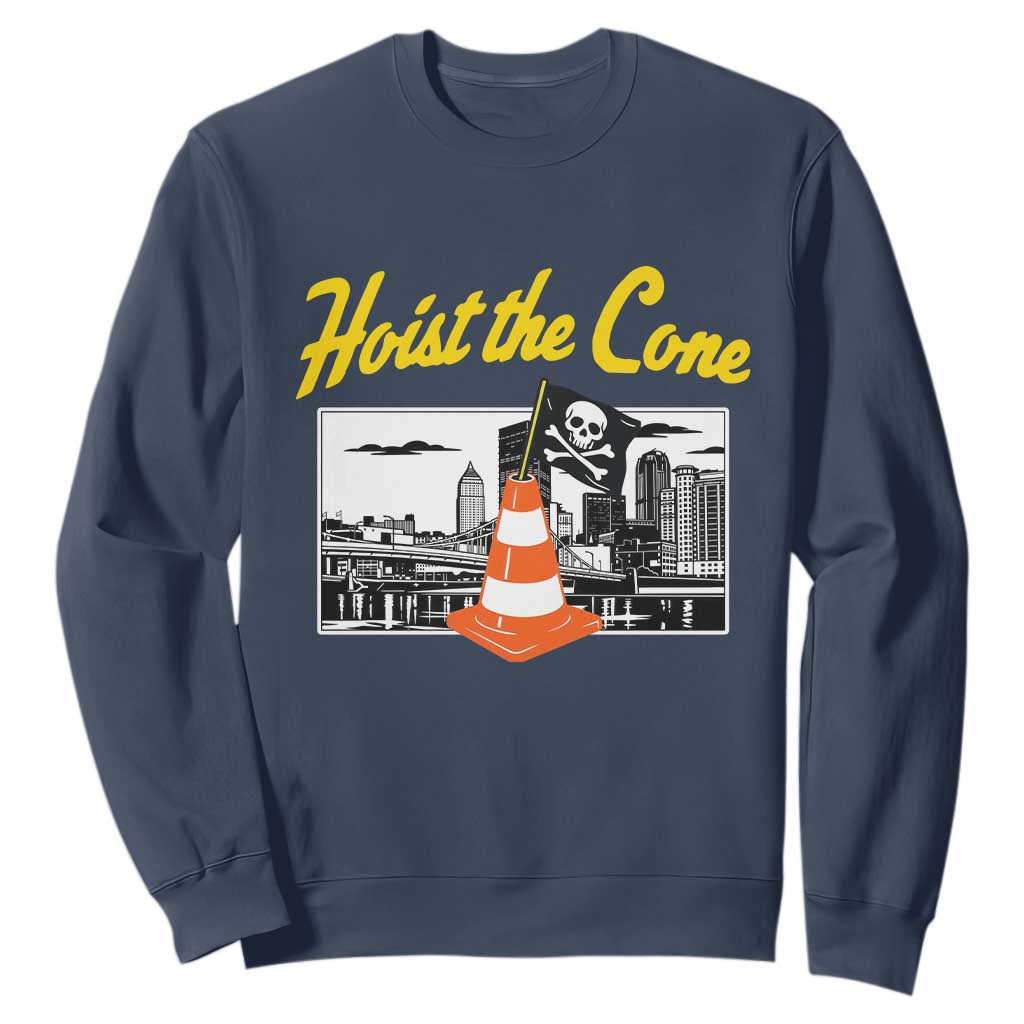 Pittsburgh Skyline Victory Hoist The Cone Meme Sweatshirt Funny Sports Fan Celebration TS02 Navy Print Your Wear