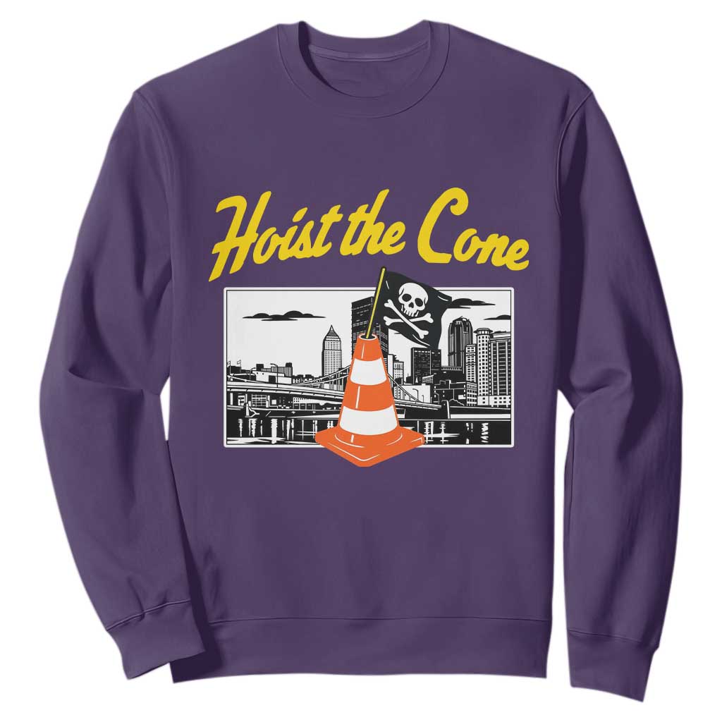 Pittsburgh Skyline Victory Hoist The Cone Meme Sweatshirt Funny Sports Fan Celebration TS02 Purple Print Your Wear