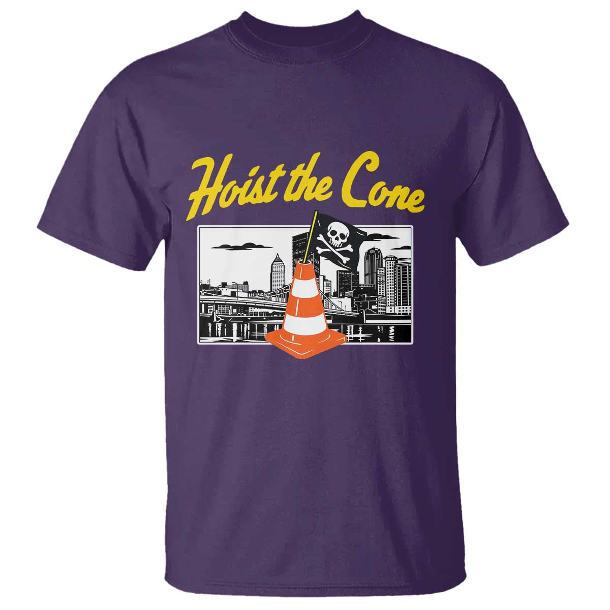Pittsburgh Skyline Victory Hoist The Cone Meme T Shirt Funny Sports Fan Celebration TS02 Purple Print Your Wear