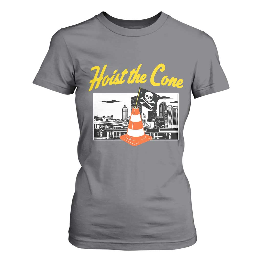 Pittsburgh Skyline Victory Hoist The Cone Meme T Shirt For Women Funny Sports Fan Celebration TS02 Charcoal Print Your Wear