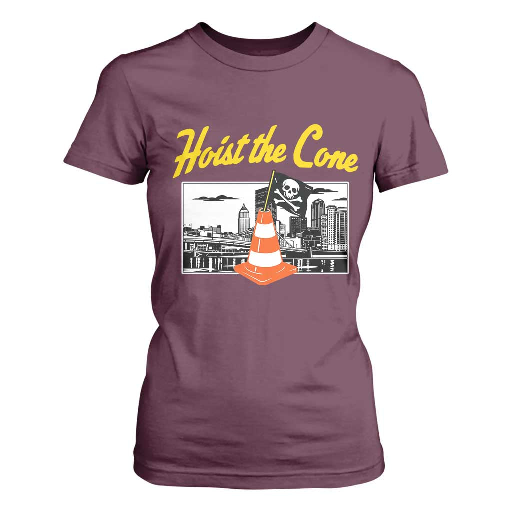 Pittsburgh Skyline Victory Hoist The Cone Meme T Shirt For Women Funny Sports Fan Celebration TS02 Maroon Print Your Wear