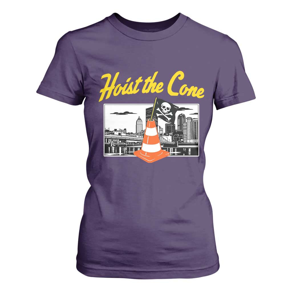 Pittsburgh Skyline Victory Hoist The Cone Meme T Shirt For Women Funny Sports Fan Celebration TS02 Purple Print Your Wear