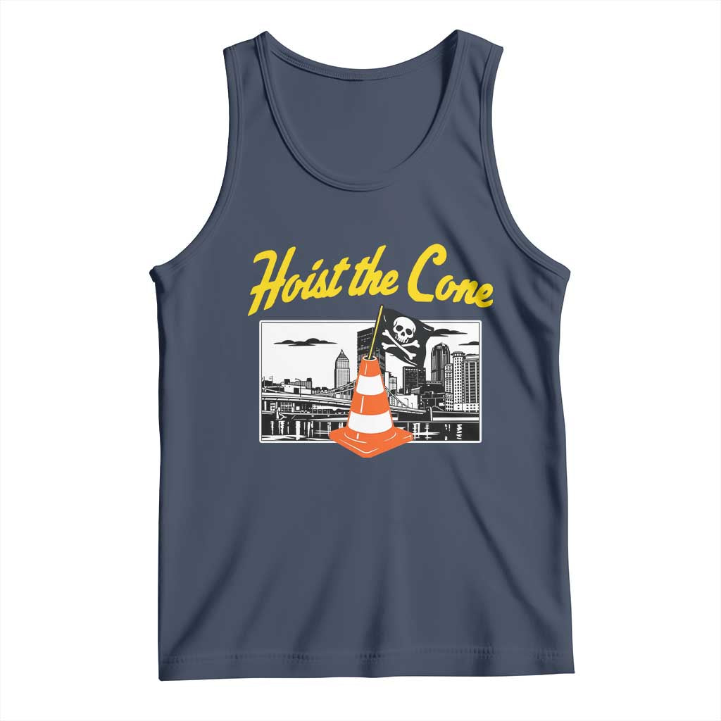 Pittsburgh Skyline Victory Hoist The Cone Meme Tank Top Funny Sports Fan Celebration TS02 Navy Print Your Wear