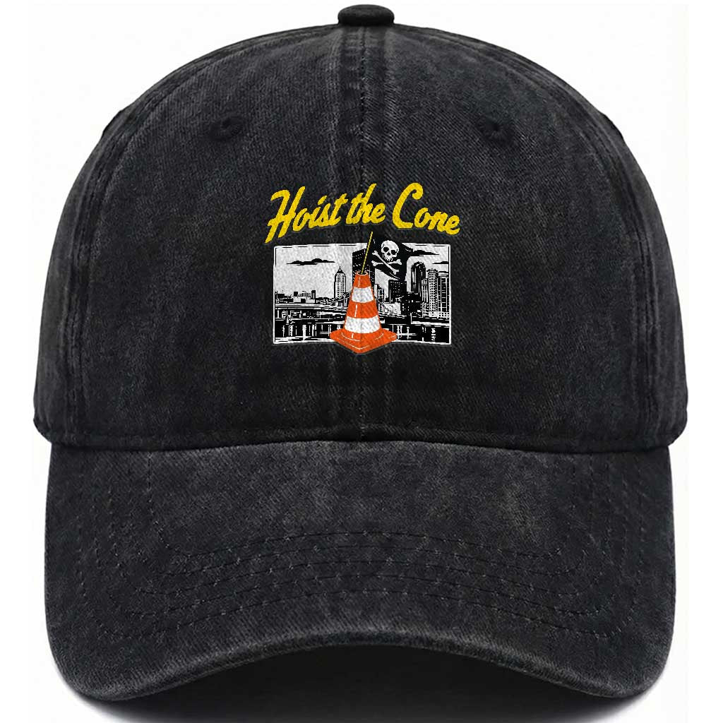 Pittsburgh Skyline Victory Hoist The Cone Meme Washed Cotton Baseball Cap Funny Sports Fan Celebration TS02 Print Your Wear