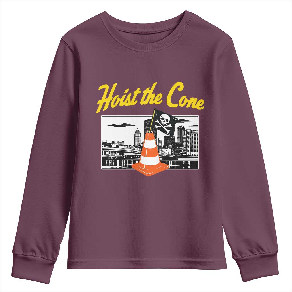 Pittsburgh Skyline Victory Hoist The Cone Meme Youth Sweatshirt Funny Sports Fan Celebration TS02 Maroon Print Your Wear