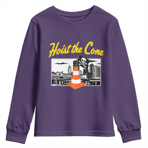Pittsburgh Skyline Victory Hoist The Cone Meme Youth Sweatshirt Funny Sports Fan Celebration TS02 Purple Print Your Wear