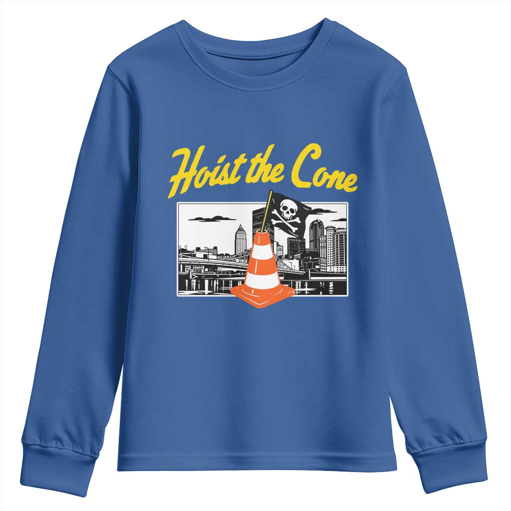 Pittsburgh Skyline Victory Hoist The Cone Meme Youth Sweatshirt Funny Sports Fan Celebration TS02 Royal Blue Print Your Wear
