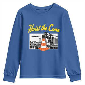 Pittsburgh Skyline Victory Hoist The Cone Meme Youth Sweatshirt Funny Sports Fan Celebration TS02 Royal Blue Print Your Wear