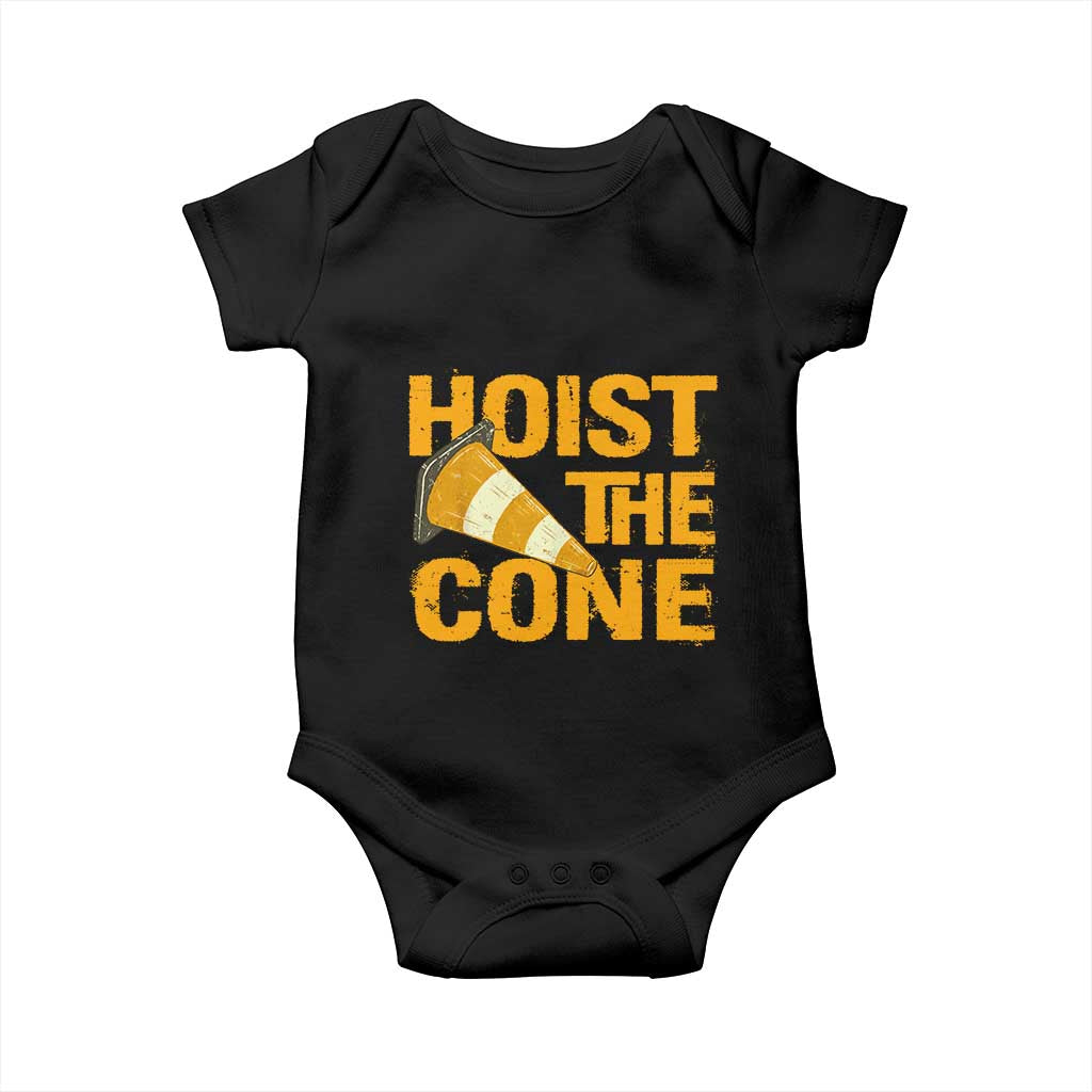 Vintage Hoist The Cone Distressed Graphic Baby Onesie Funny Sports Meme Baseball Fan Victory Celebration TS02 Black Print Your Wear