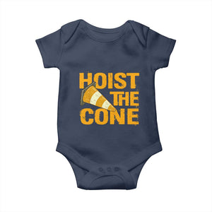Vintage Hoist The Cone Distressed Graphic Baby Onesie Funny Sports Meme Baseball Fan Victory Celebration TS02 Navy Print Your Wear