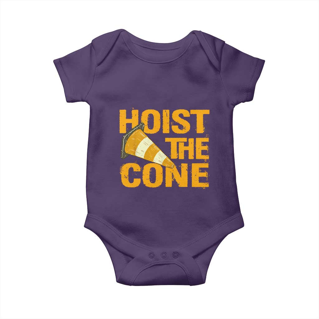 Vintage Hoist The Cone Distressed Graphic Baby Onesie Funny Sports Meme Baseball Fan Victory Celebration TS02 Purple Print Your Wear