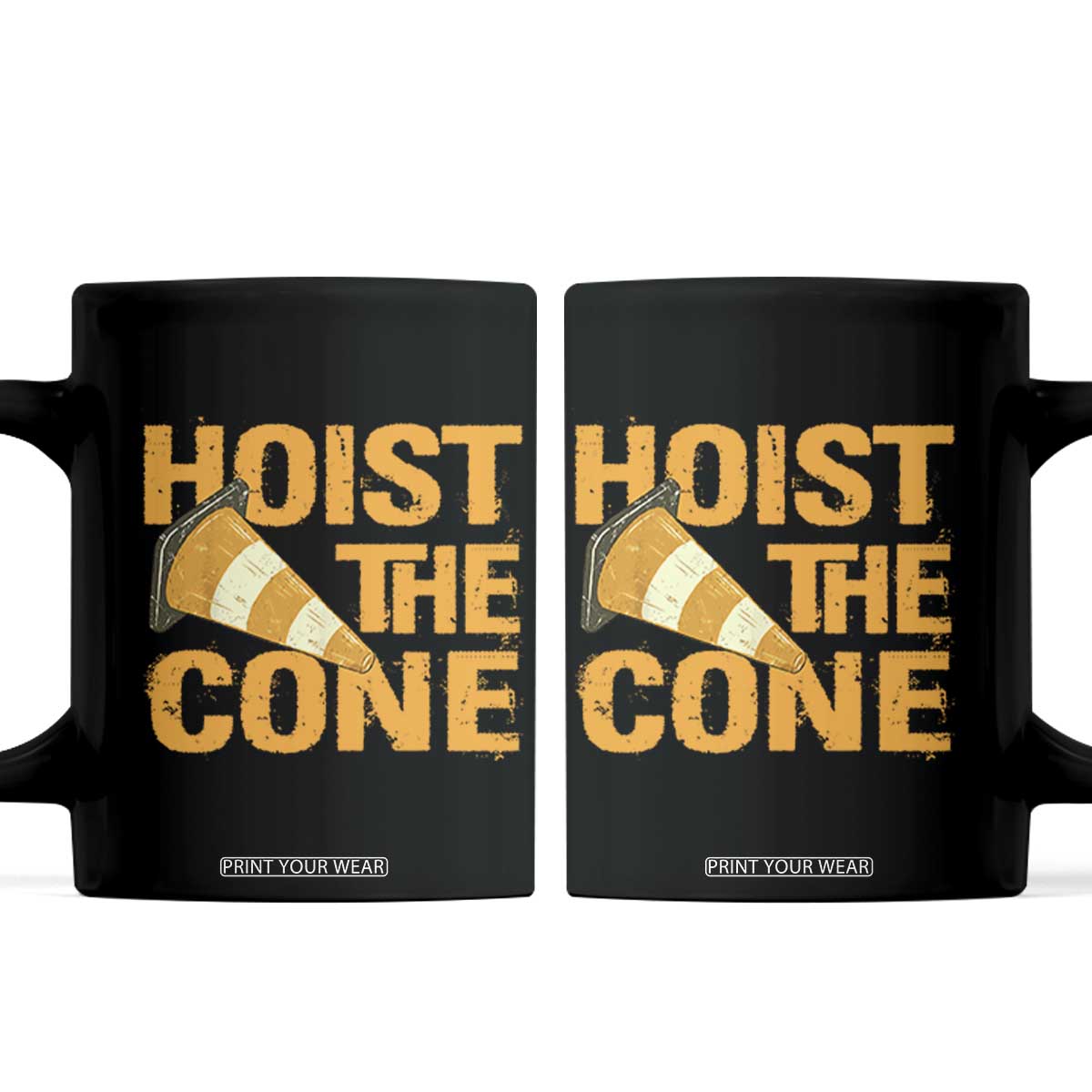 Vintage Hoist The Cone Distressed Graphic Coffee Mug Funny Sports Meme Baseball Fan Victory Celebration TS02 Black Print Your Wear