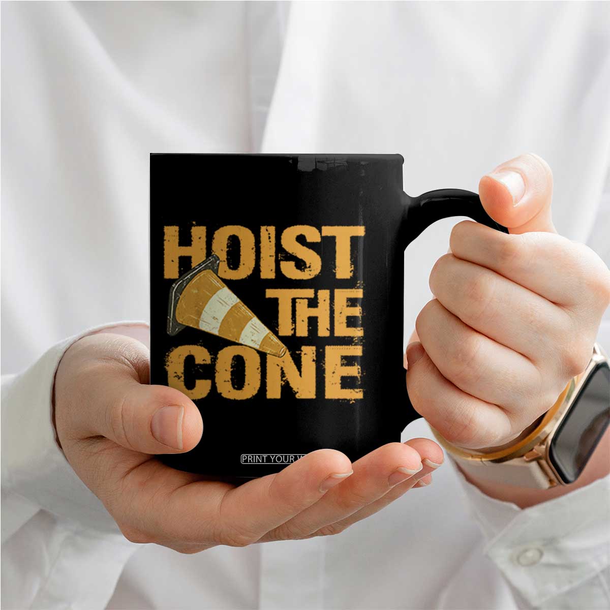 Vintage Hoist The Cone Distressed Graphic Coffee Mug Funny Sports Meme Baseball Fan Victory Celebration TS02 Print Your Wear