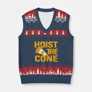 Vintage Hoist The Cone Distressed Graphic V-Neck Knit Sweater Vest Funny Sports Meme Baseball Fan Victory Celebration TS02 Navy Red Print Your Wear